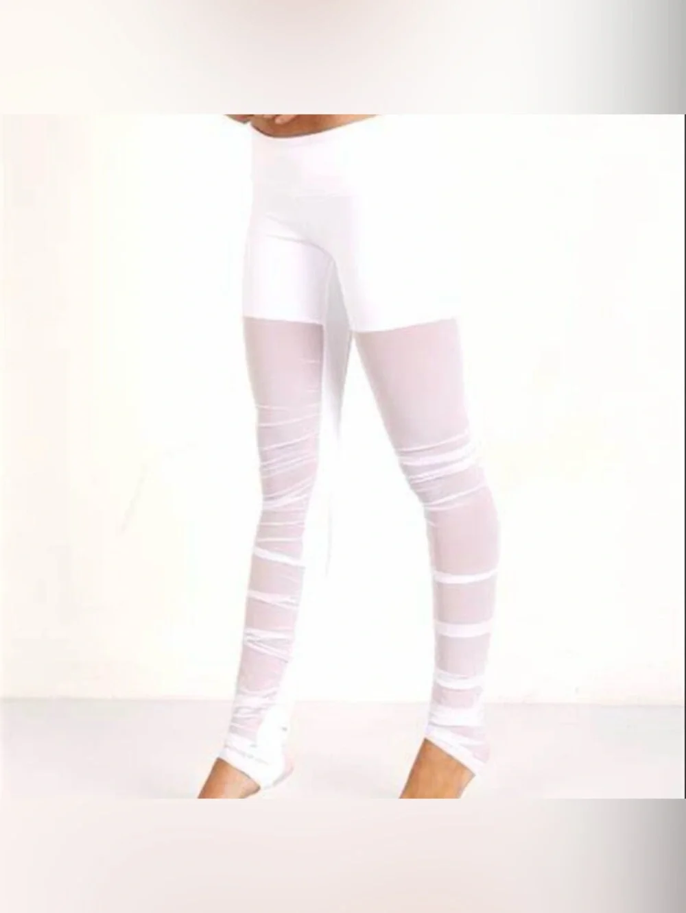 Alo Yoga Goddess Leggings White Ruched Mesh Sheer Athleisure High Wasit, SMALL